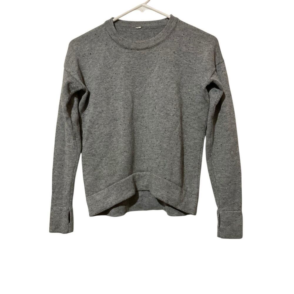 Lululemon Grey Speckled Knit Sweater Sz M Thumbholes Crewneck Pullover